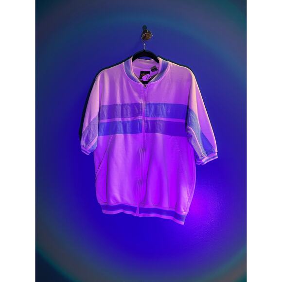 Beach Gear Blue White Full Zip Short Sleeve Shirt Men's Size Medium - Picture 1 of 2